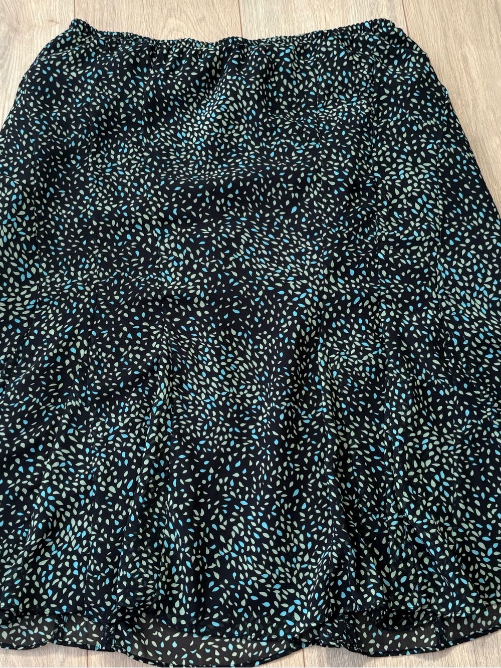 East 5th Black Skater Skirt with Teal Petal Print